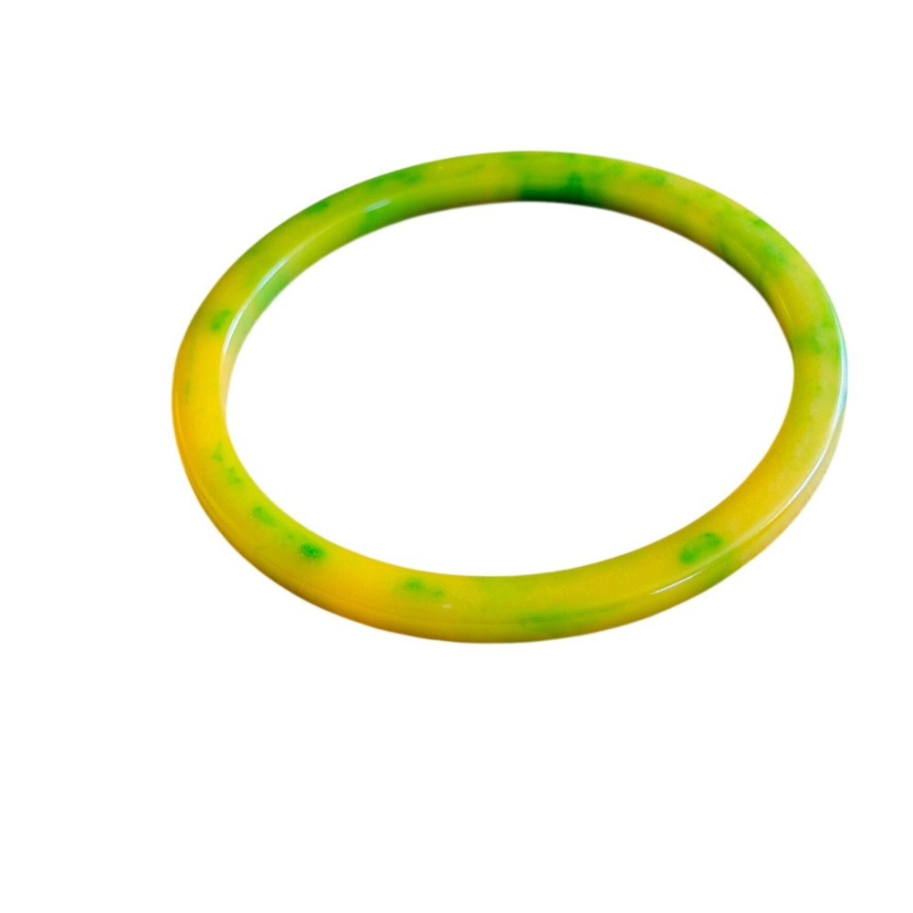 VTG Yellow Green Swirled Bakelite Bangle Bracelet Tested Art Deco Marbled Rare